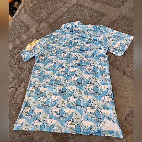 Blue Tropical Bird Print Men's Shirt - Picture 2 of 9